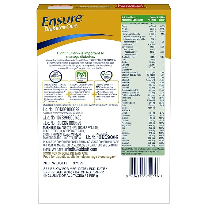 ENSURE DIABETES CARE CHOCOLATE 375G
