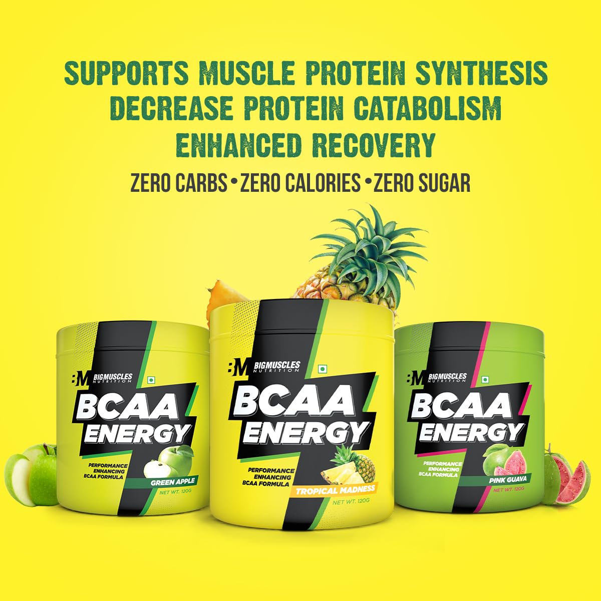 BIG MUSCLES NUTRITION BCAA ENERGY GREEN APPLE 180GM