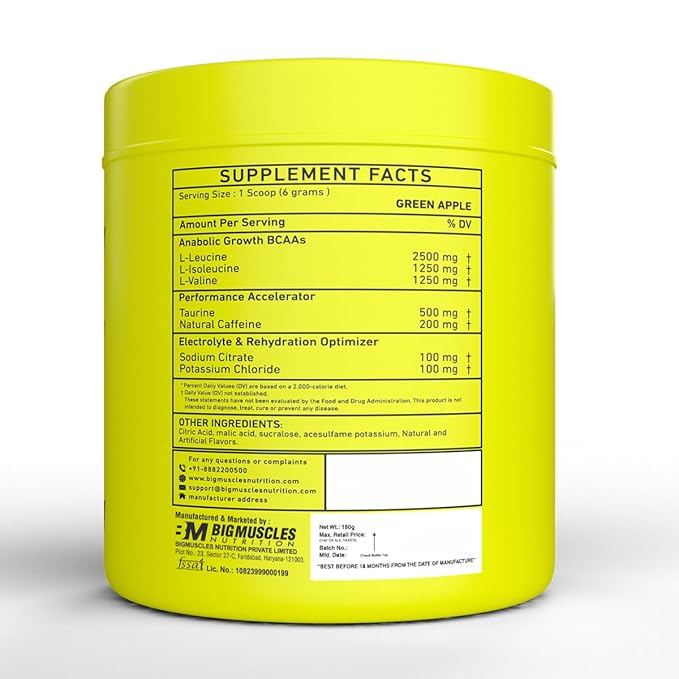 BIG MUSCLES NUTRITION BCAA ENERGY GREEN APPLE 180GM