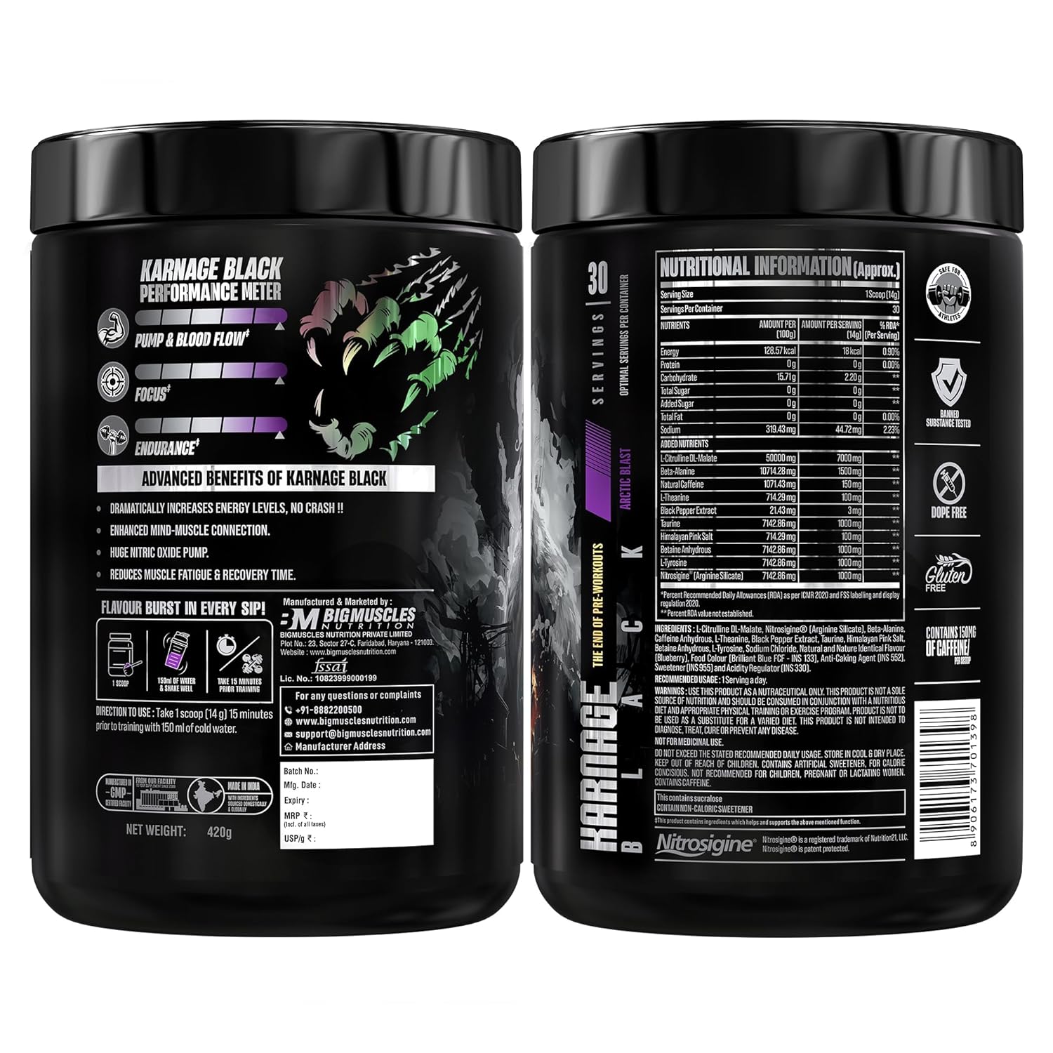 BIG MUSCLES KARNAGE BLACK ARCTIC BLAST 420GM