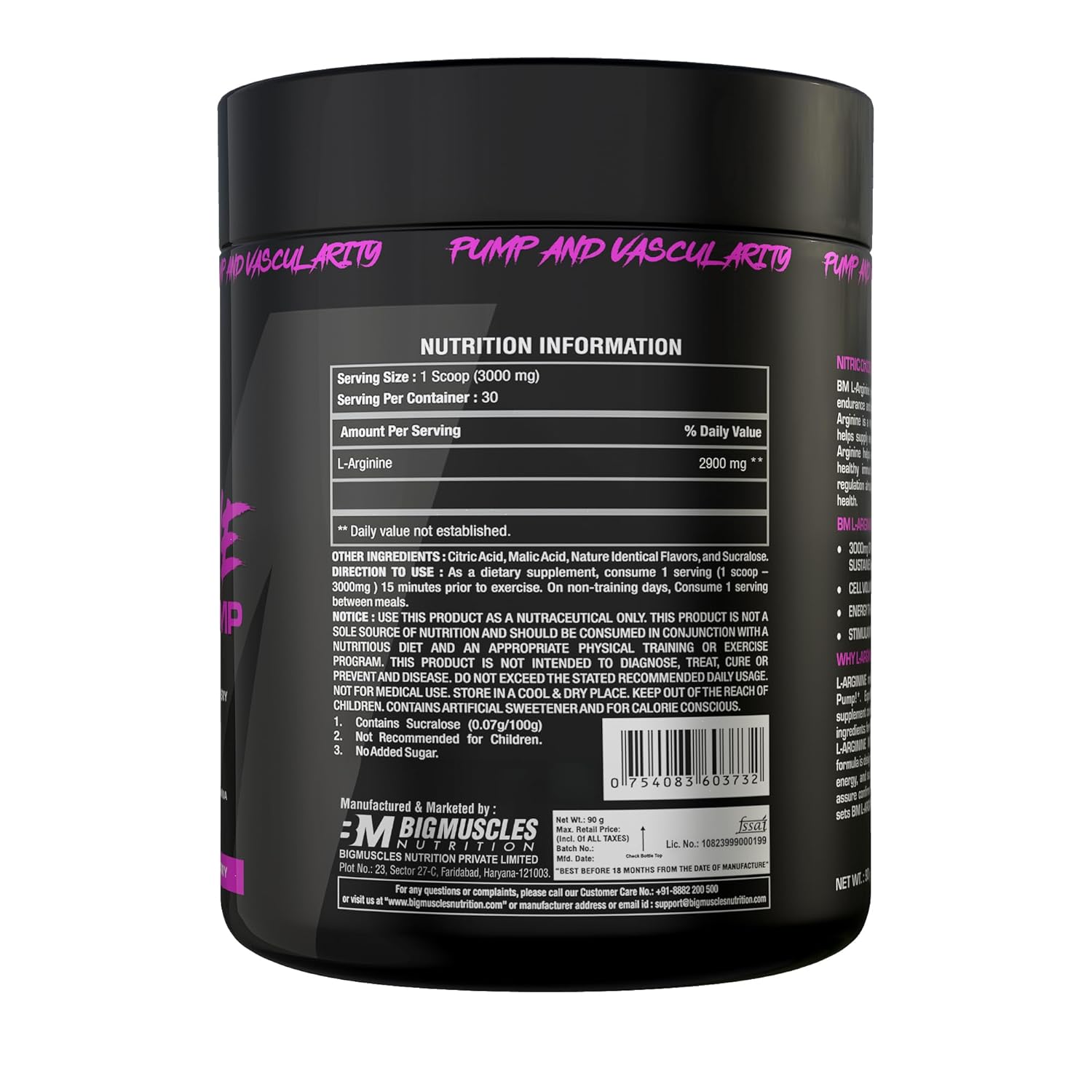 BIG MUSCLES L-ARGININE POWDER BLUEBERRY 30 SERVINGS