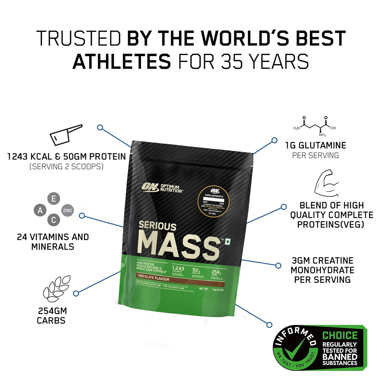 OPTIMUM NUTRITION SERIOUS MASS WEIGHT GAINER CHOCOLATE 1KG