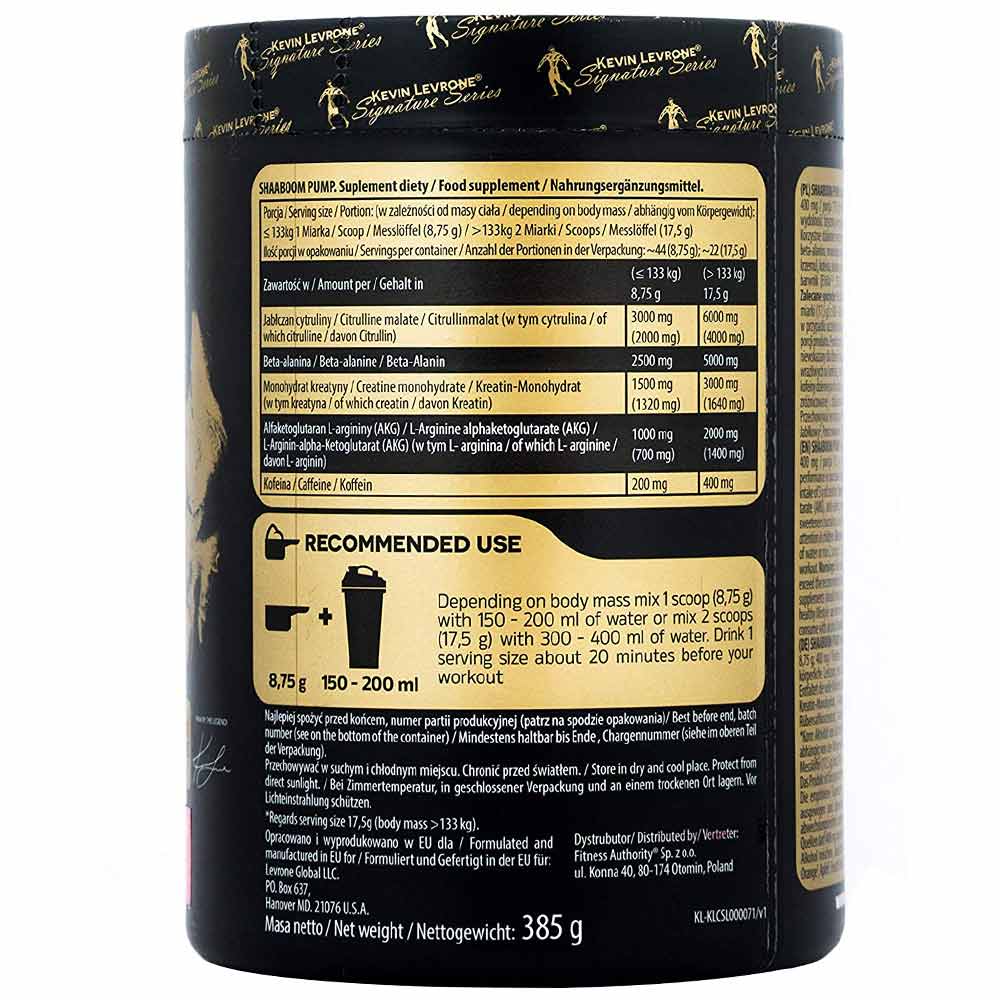KEVIN LEVRONE SHAABOOM PUMP PRE-WORKOUT GOLD GRAPE 385GM