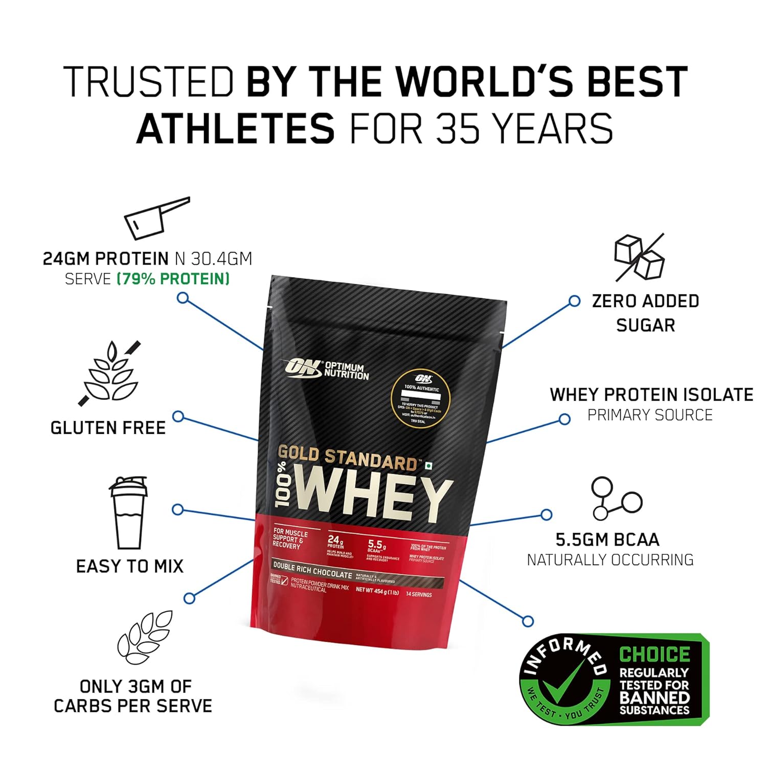 OPTIMUM NUTRITION GOLD STANDARD WHEY PROTEIN POWDER VANILLA 454GM