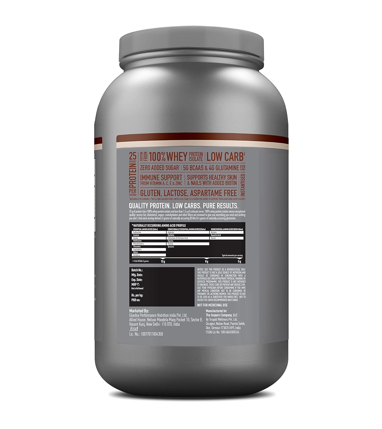 ISOPURE WHEY PROTEIN ISOLATE POWDER CREAMY VANILLA  2KG