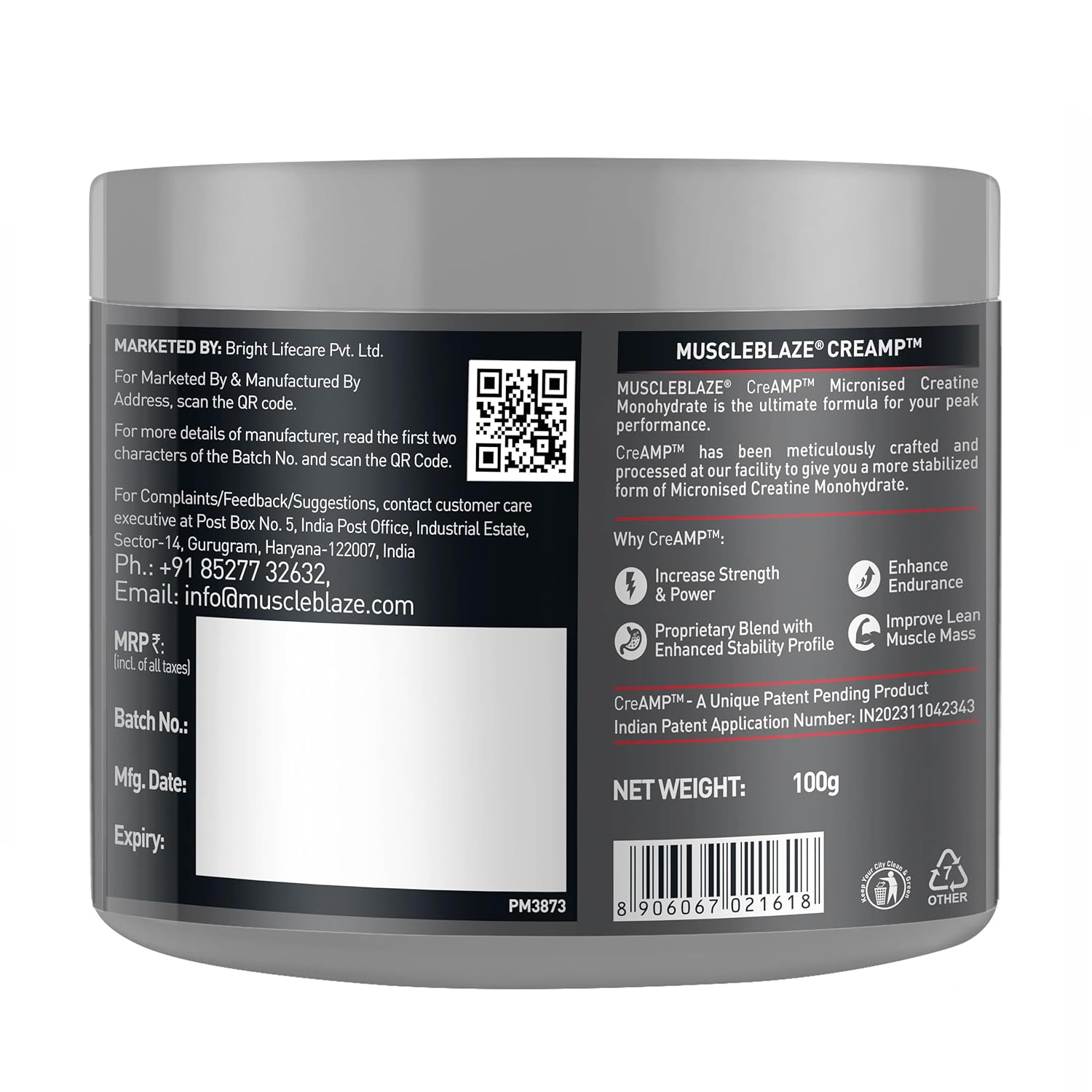 MUSCLEBLAZE CREATINE MONOHYDRATE CREAMP UNFLAVORED 0.22LB