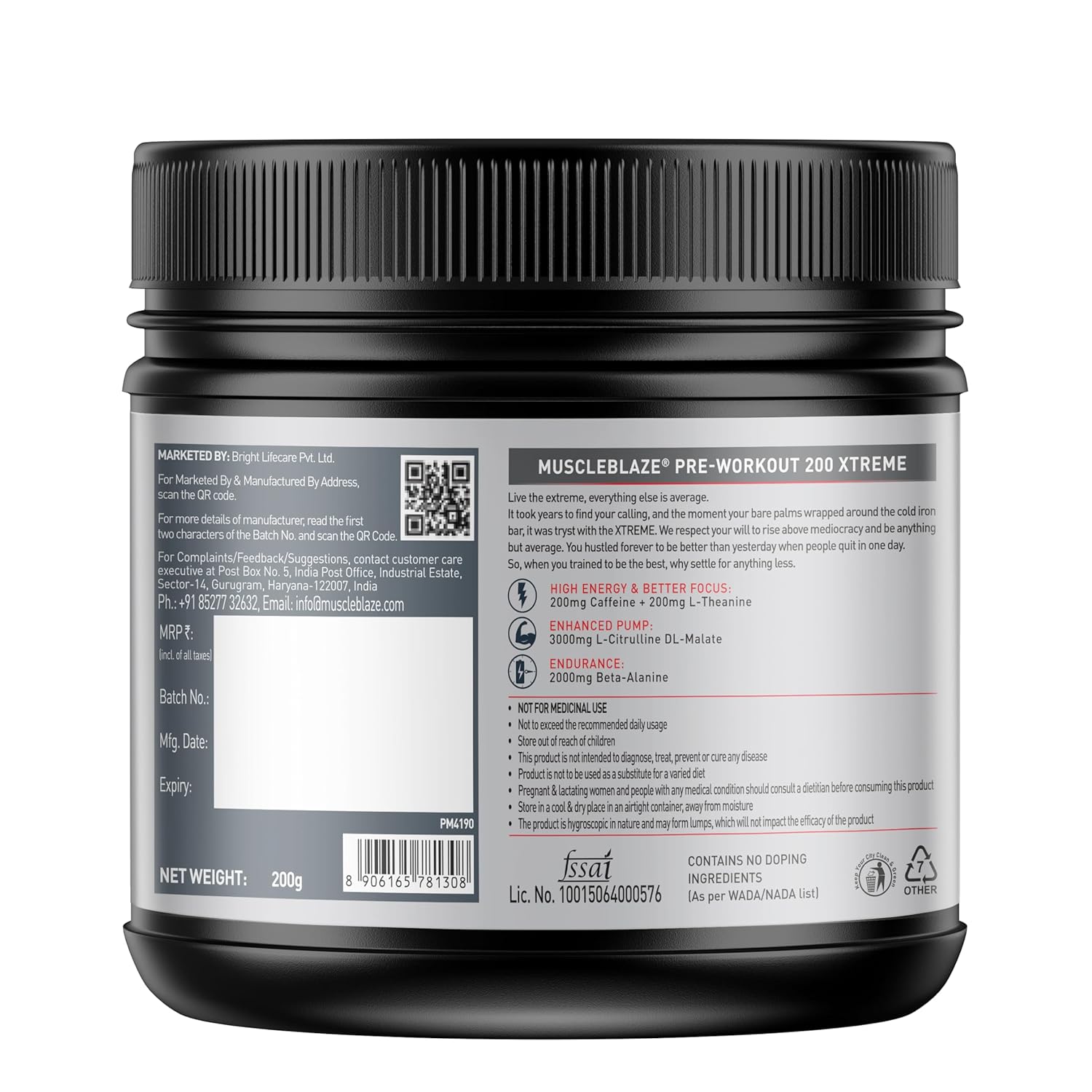 MUSCLEBLAZE PRE-WORKOUT 200 XTREME FRUIT PUNCH 0.44LB