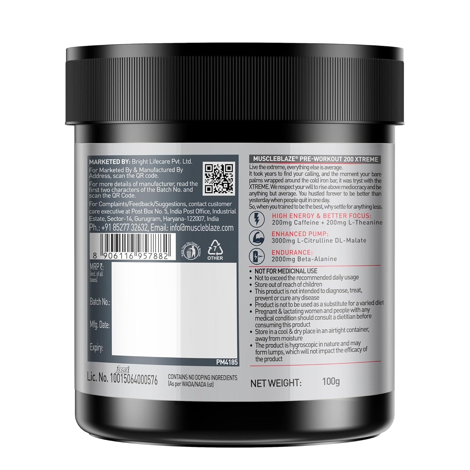 MUSCLEBLAZE PRE-WORKOUT 200 XTREME FRUIT PUNCH 0.22LB