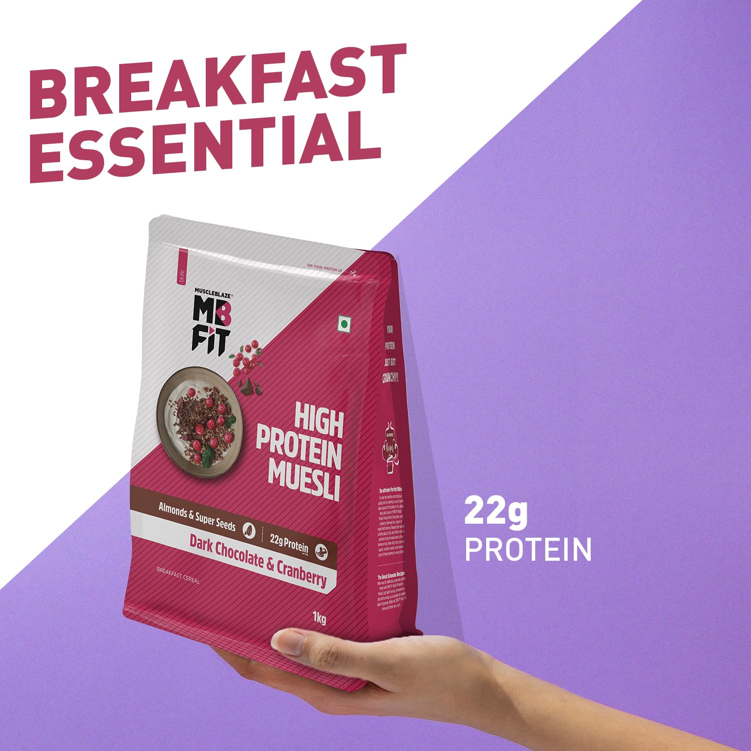 MUSCLEBLAZE HIGH PROTEIN MUESLI DARK CHOCOLATE & CRANBERRY 1KG