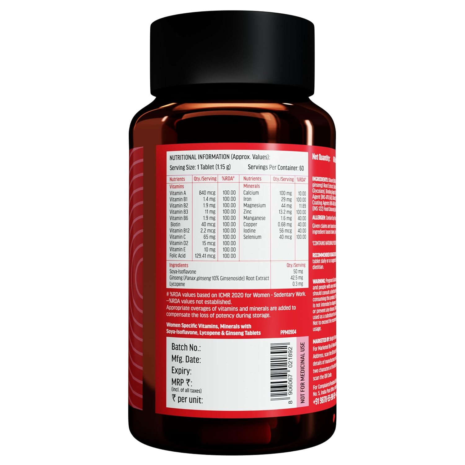 HEALTHKART HK VITALS MULTIVITAMIN WOMEN WITH SOYA-ISOFLAVONE LYCOPENE&GINSENG UNFLAVORED 60 TABLETS