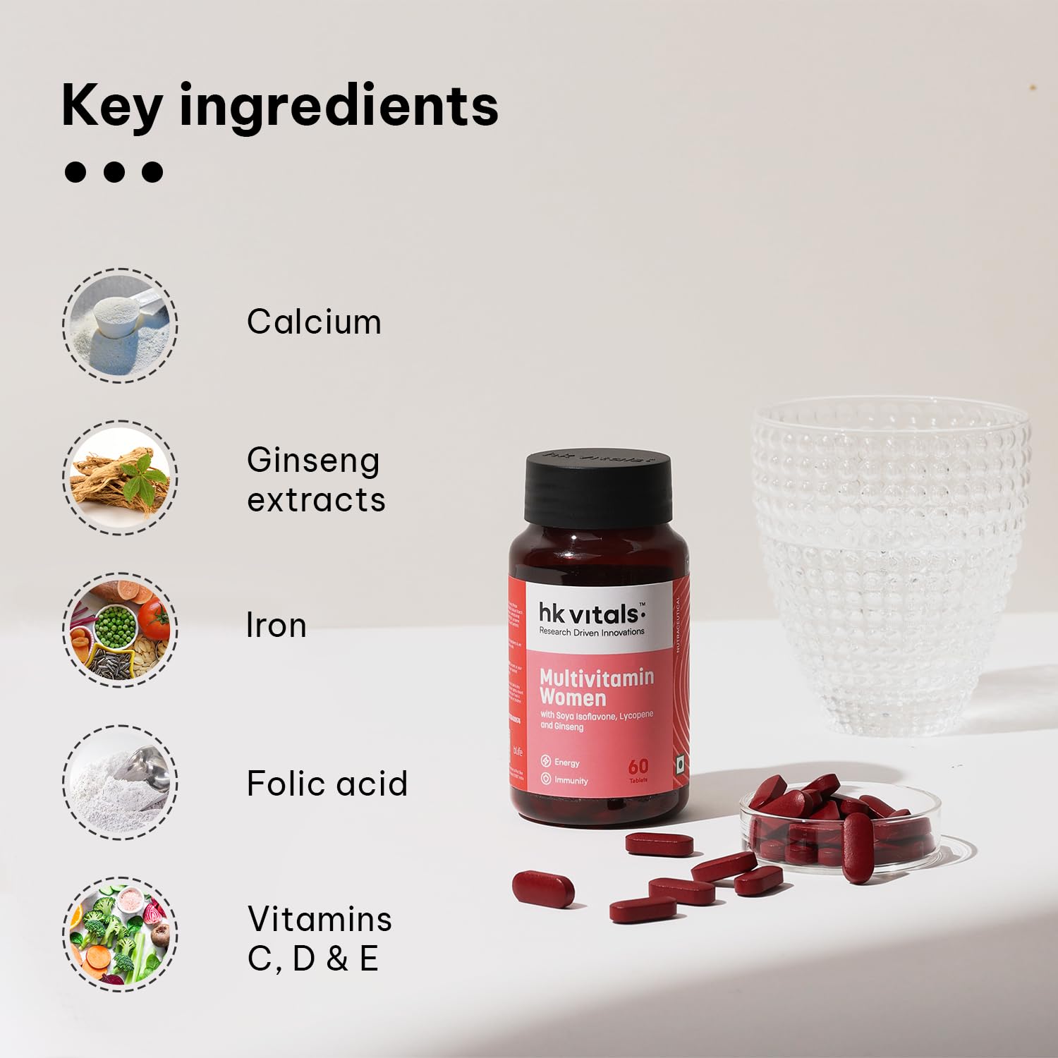 HEALTHKART HK VITALS MULTIVITAMIN WOMEN WITH SOYA-ISOFLAVONE LYCOPENE&GINSENG UNFLAVORED 60 TABLETS