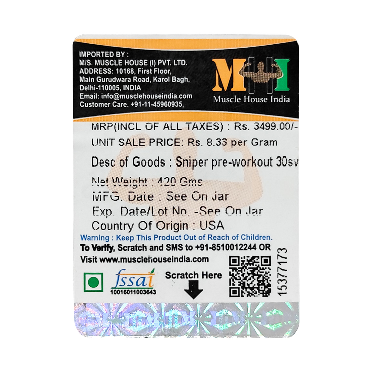 ONE SCIENCE NUTRITION SNIPER PRE-WORKOUT PINE APPLE 30 SERVINGS