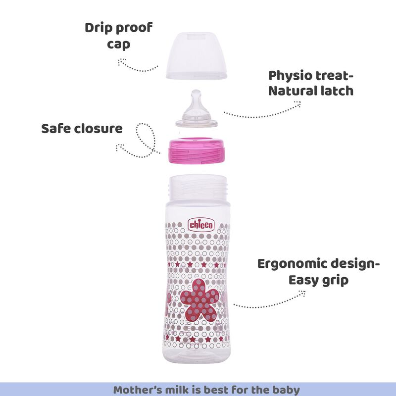 CHICOO BOTTEL WB SIL PHY PINK FLOWER 330ML