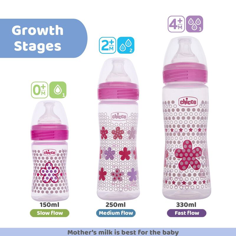 CHICOO BOTTEL WB SIL PHY PINK FLOWER 330ML
