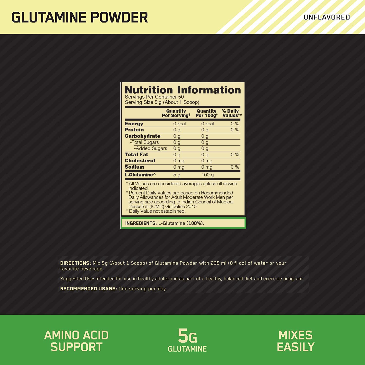OPTIMUM NUTRITION L-GLUTAMINE POWDER 250GM