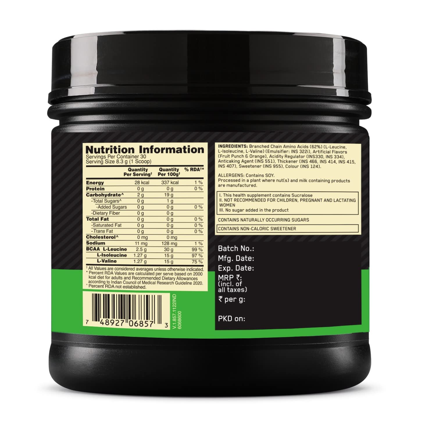 OPTIMUM NUTRITION BCAA5000 POWDER FRUIT PUNCH 250GM