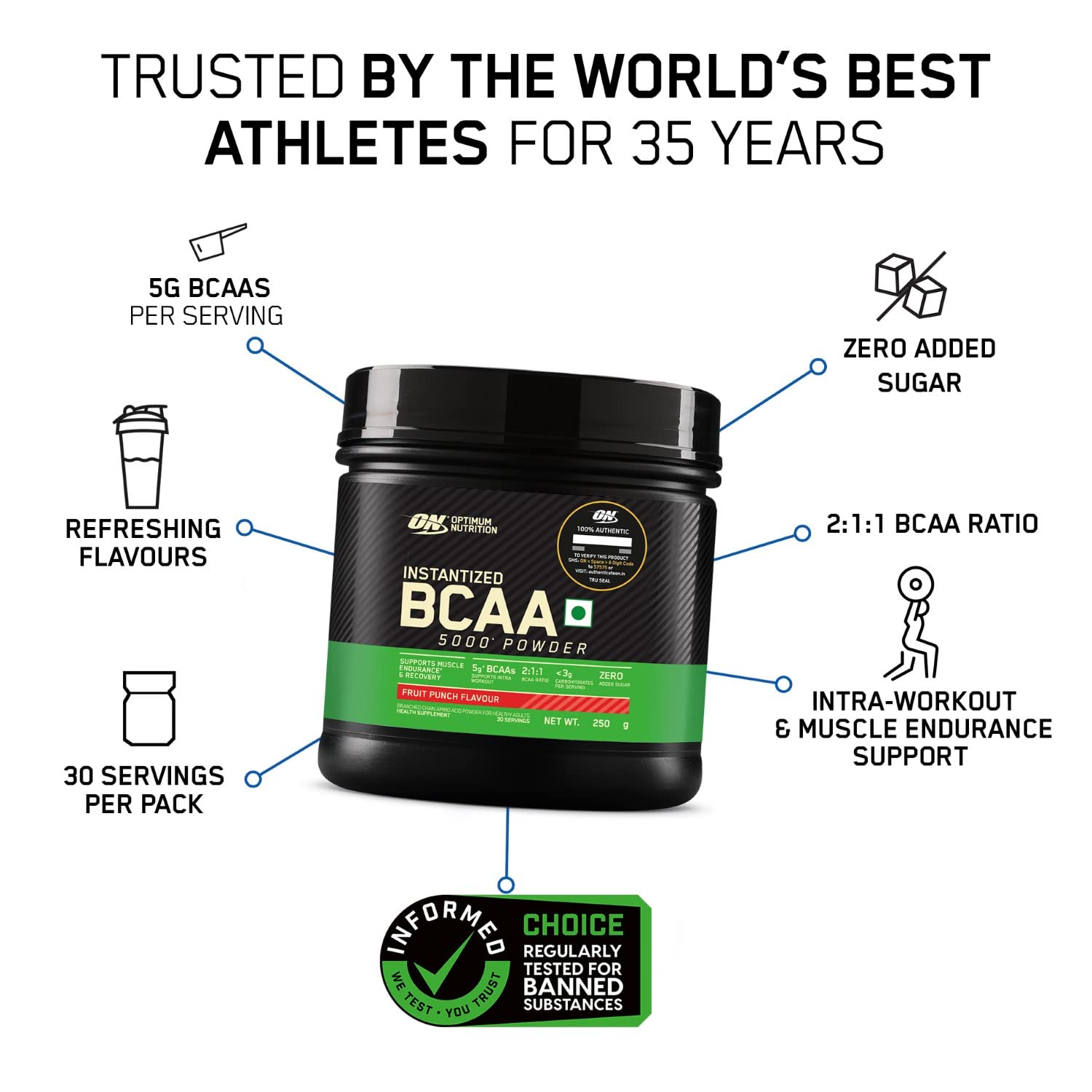 OPTIMUM NUTRITION BCAA5000 POWDER FRUIT PUNCH 250GM