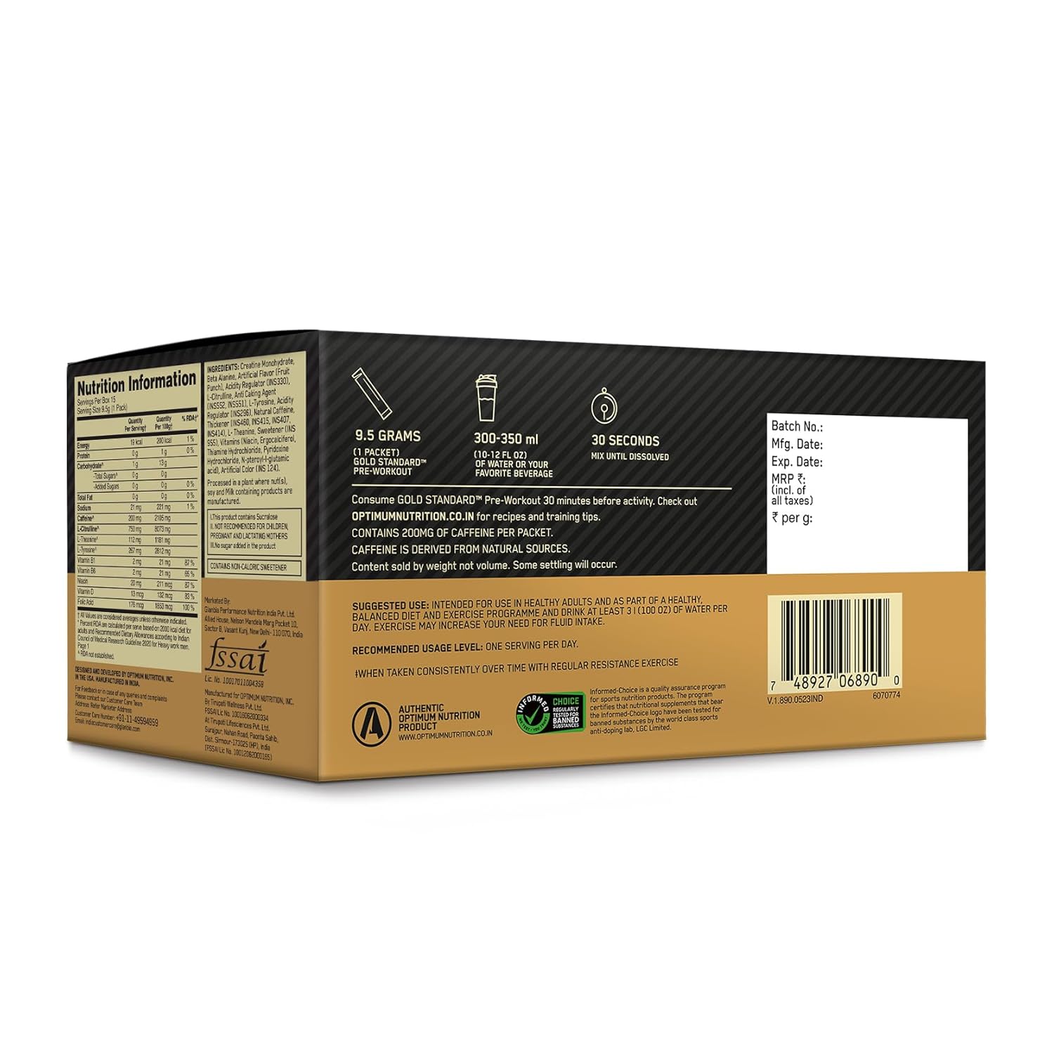 OPTIMUM NUTRITION GOLD STANDARD GS PRE-WORKOUT FRUIT PUNCH PACK OF 15