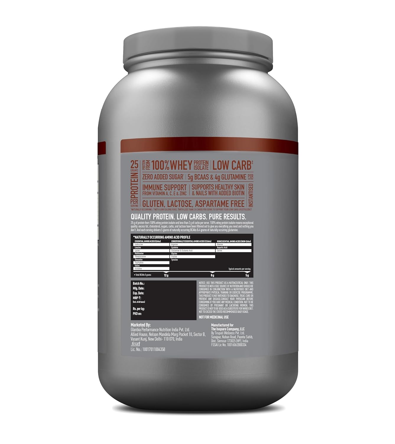 ISOPURE WHEY PROTEIN ISOLATE POWDER WITH VITAMINS DUTCH CHOCOLATE 2KG