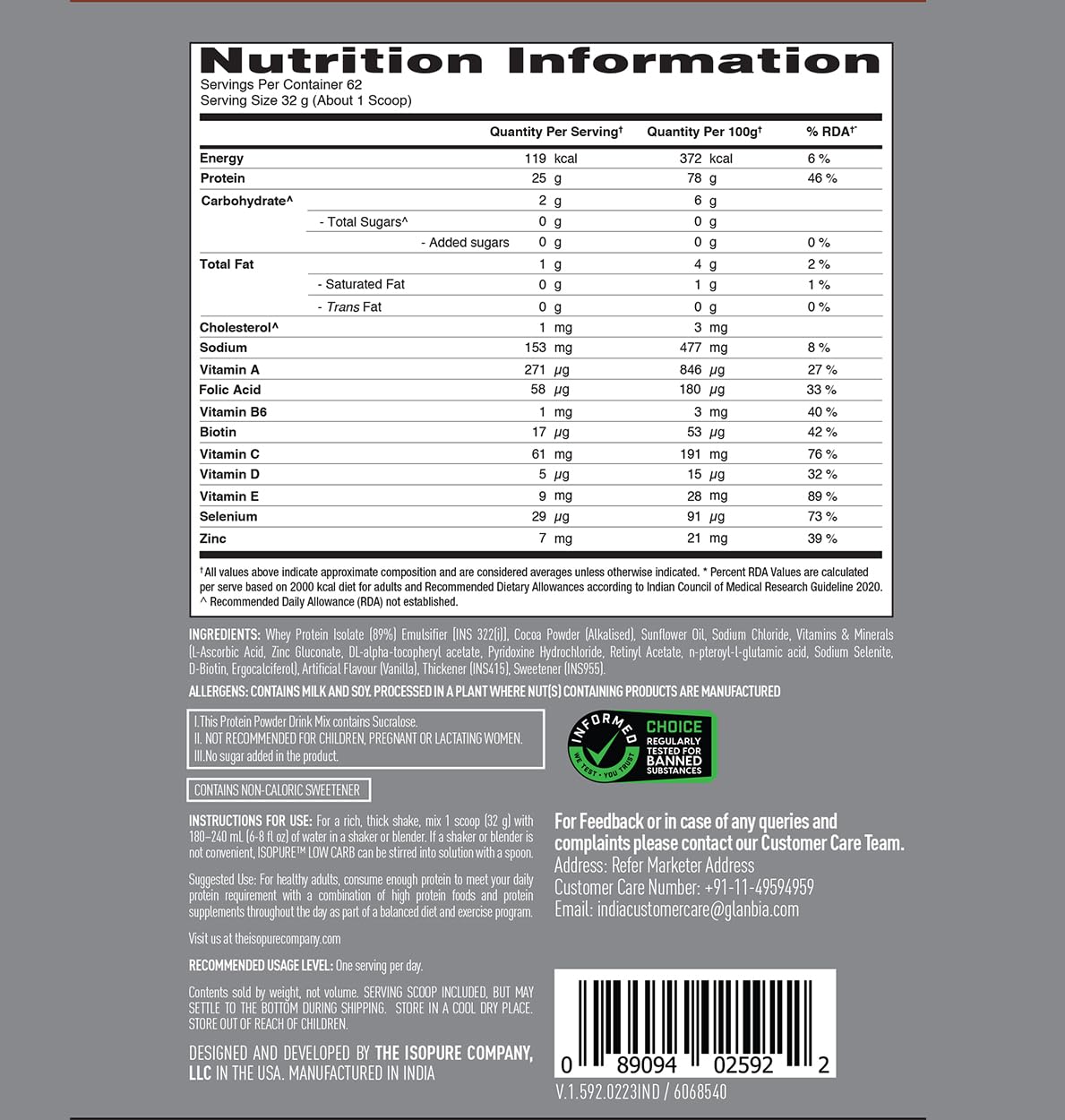 ISOPURE WHEY PROTEIN ISOLATE POWDER WITH VITAMINS DUTCH CHOCOLATE 2KG