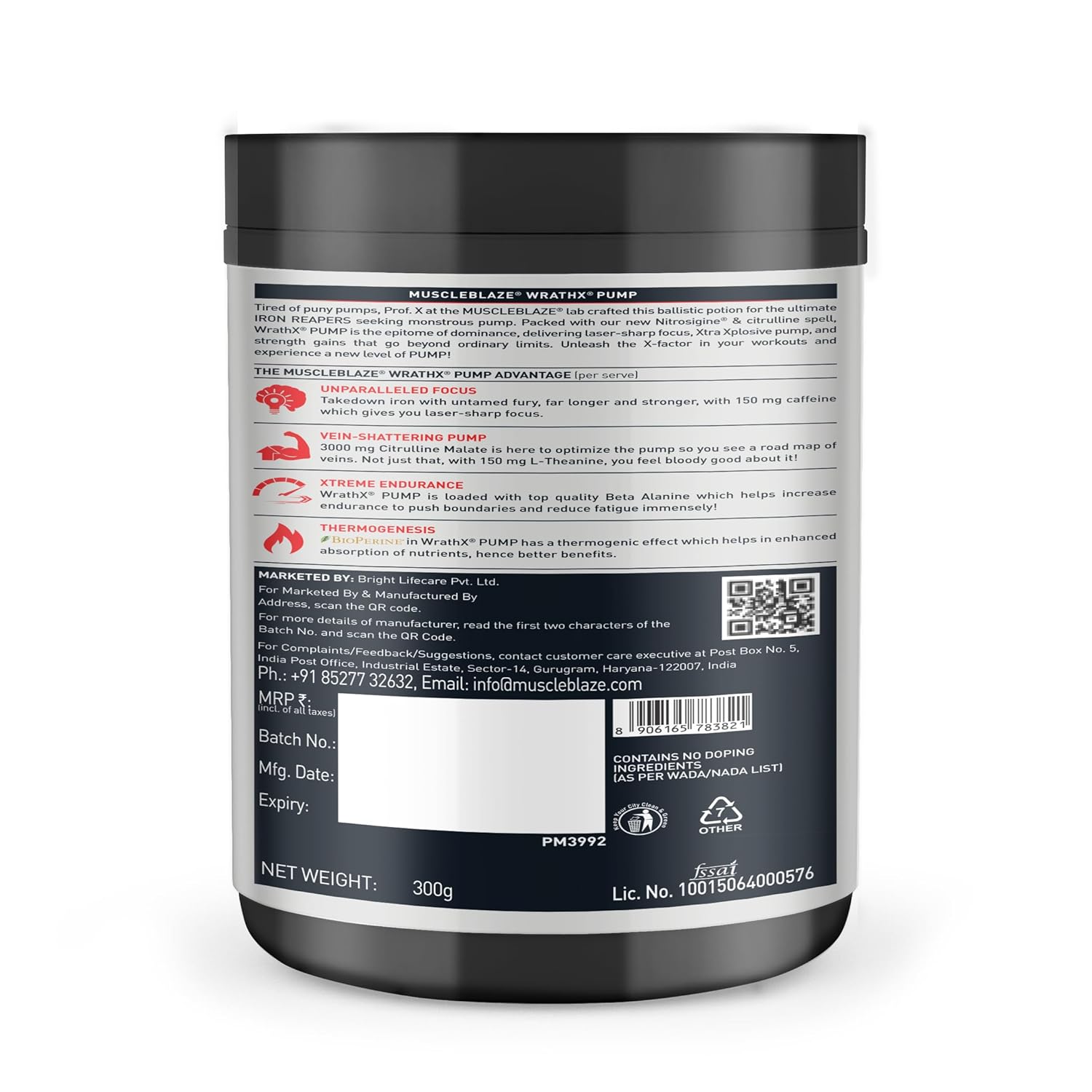 MUSCLEBLAZE PRE-WORKOUT WRATHXPUMP CITRUS BLAST 300GM