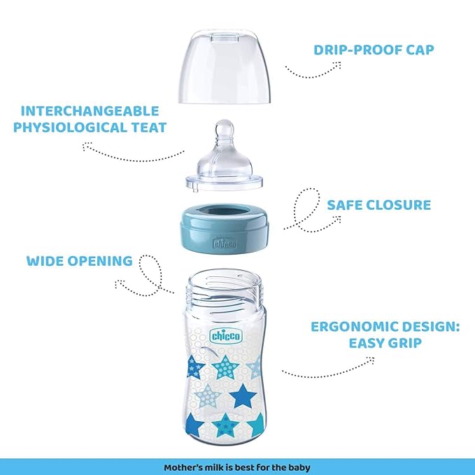 CHICCO BOTTEL WB SIL PHY BLUE 250ML