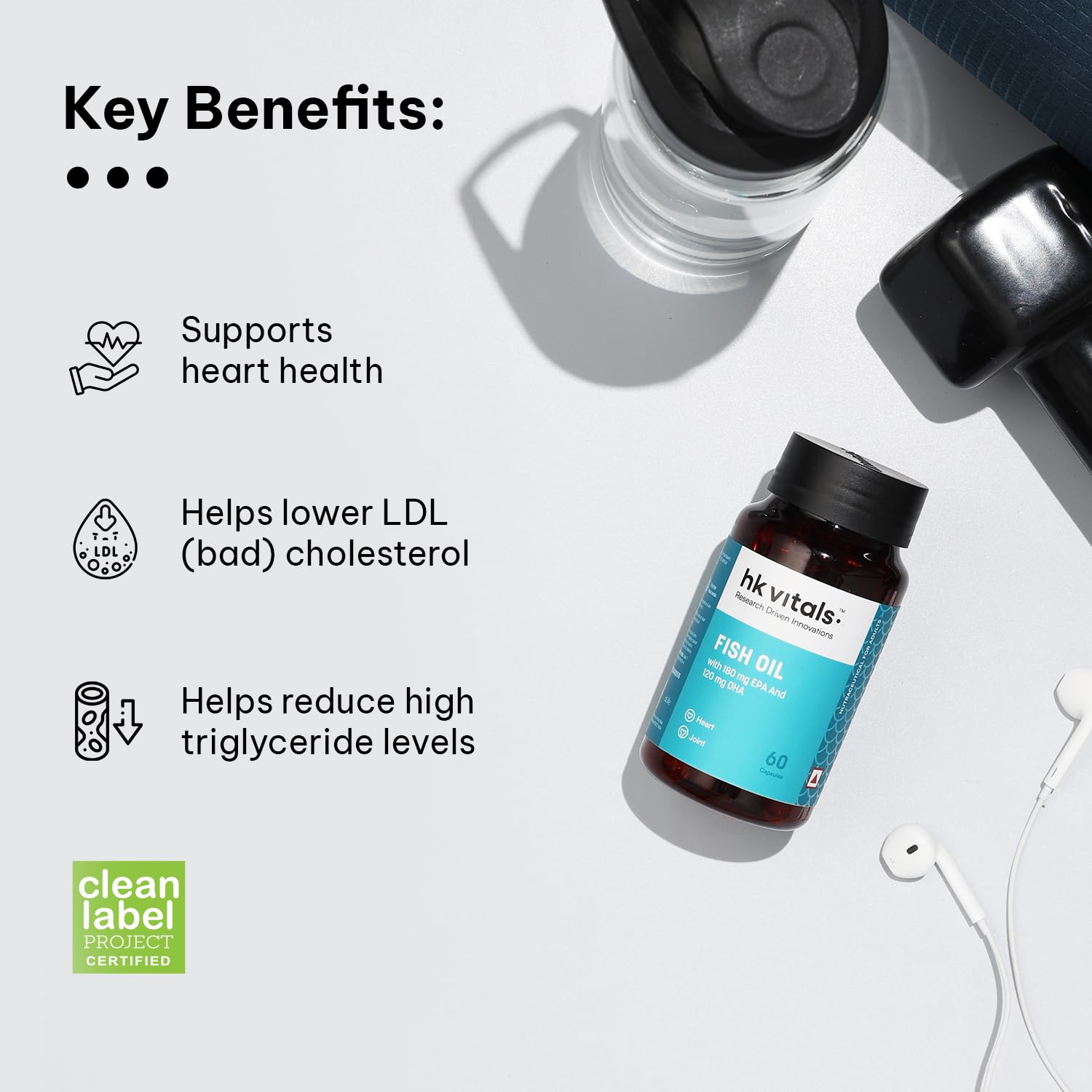 HEALTHKART FISH OIL 1000MG WITH 180MG EPA AND 120MG DHA 90 CAPSULES