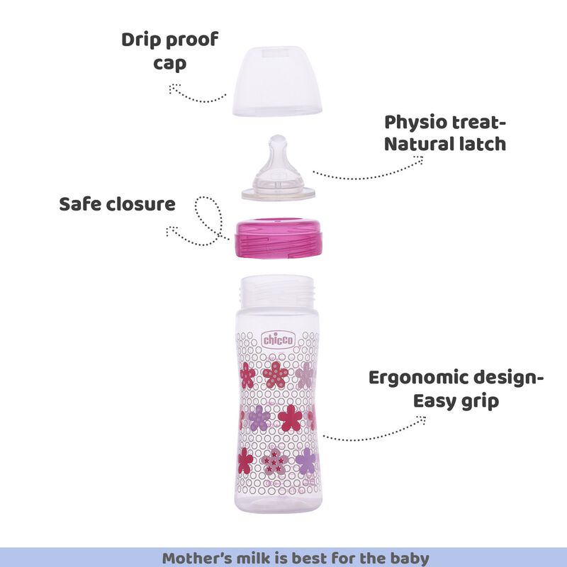 CHICCO BOTTEL WB SIL PHY PINK 250ML