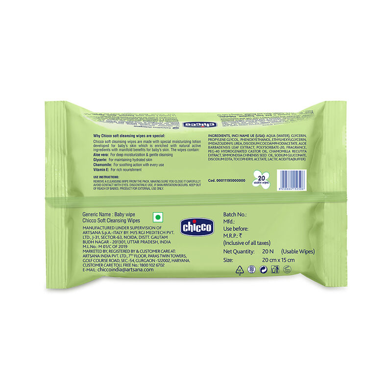 CHICCO SOFT CLEANSING WIPES 20PCS