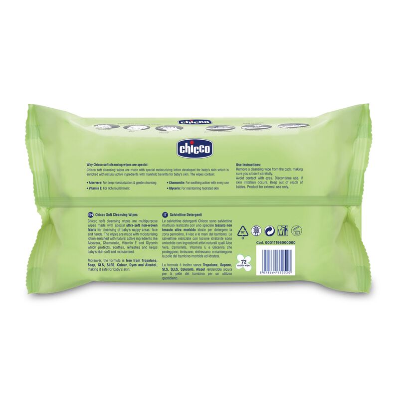 CHICCO SOFT CLEANSING WIPES 72PCS