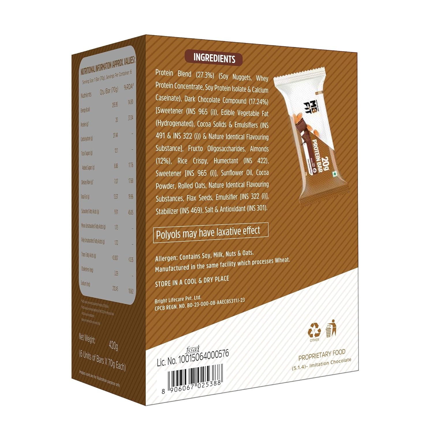 MUSCLEBLAZE PROTEIN BAR ( 20GM PROTEIN ) CHOCO ALMOND 6 BARS