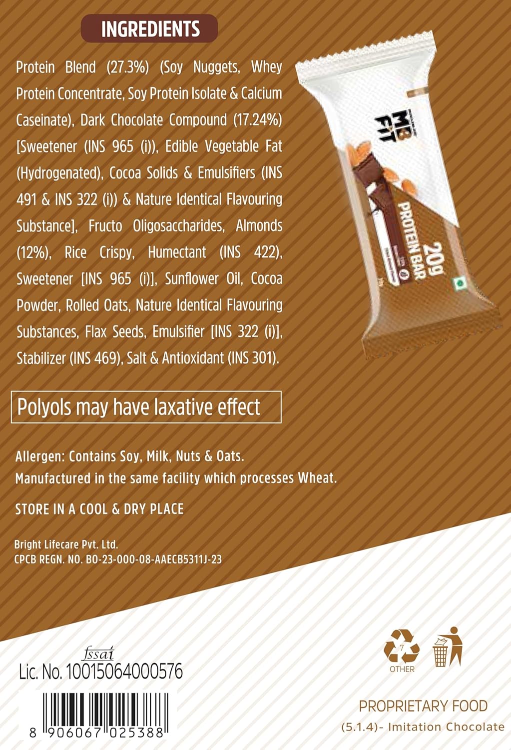 MUSCLEBLAZE PROTEIN BAR ( 20GM PROTEIN ) CHOCO ALMOND 6 BARS