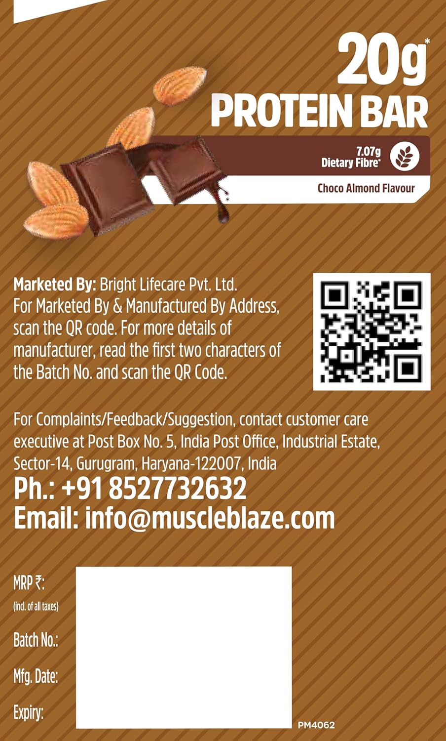 MUSCLEBLAZE PROTEIN BAR ( 20GM PROTEIN ) CHOCO ALMOND 6 BARS