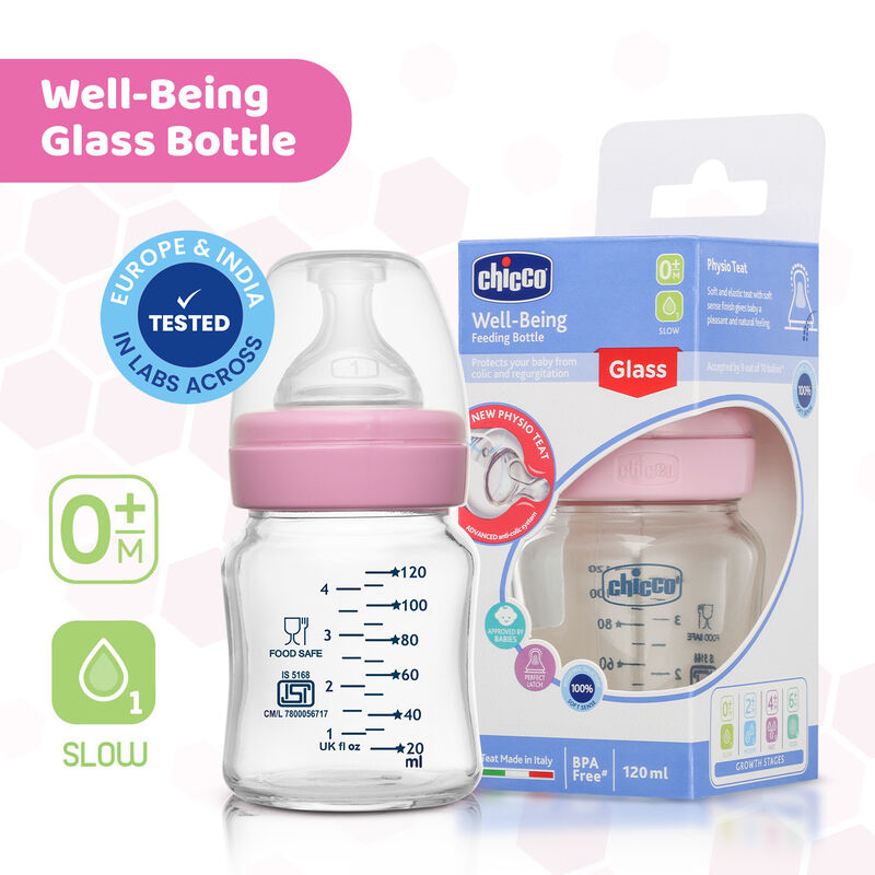 CHICCO WB GLASS PINK 120ML