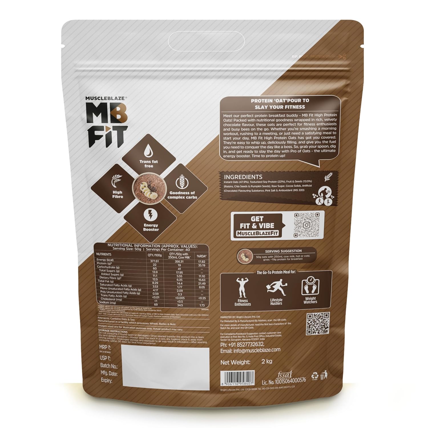 MUSCLEBLAZE HIGH PROTEIN OATS 2KG DARK CHOCOLATE