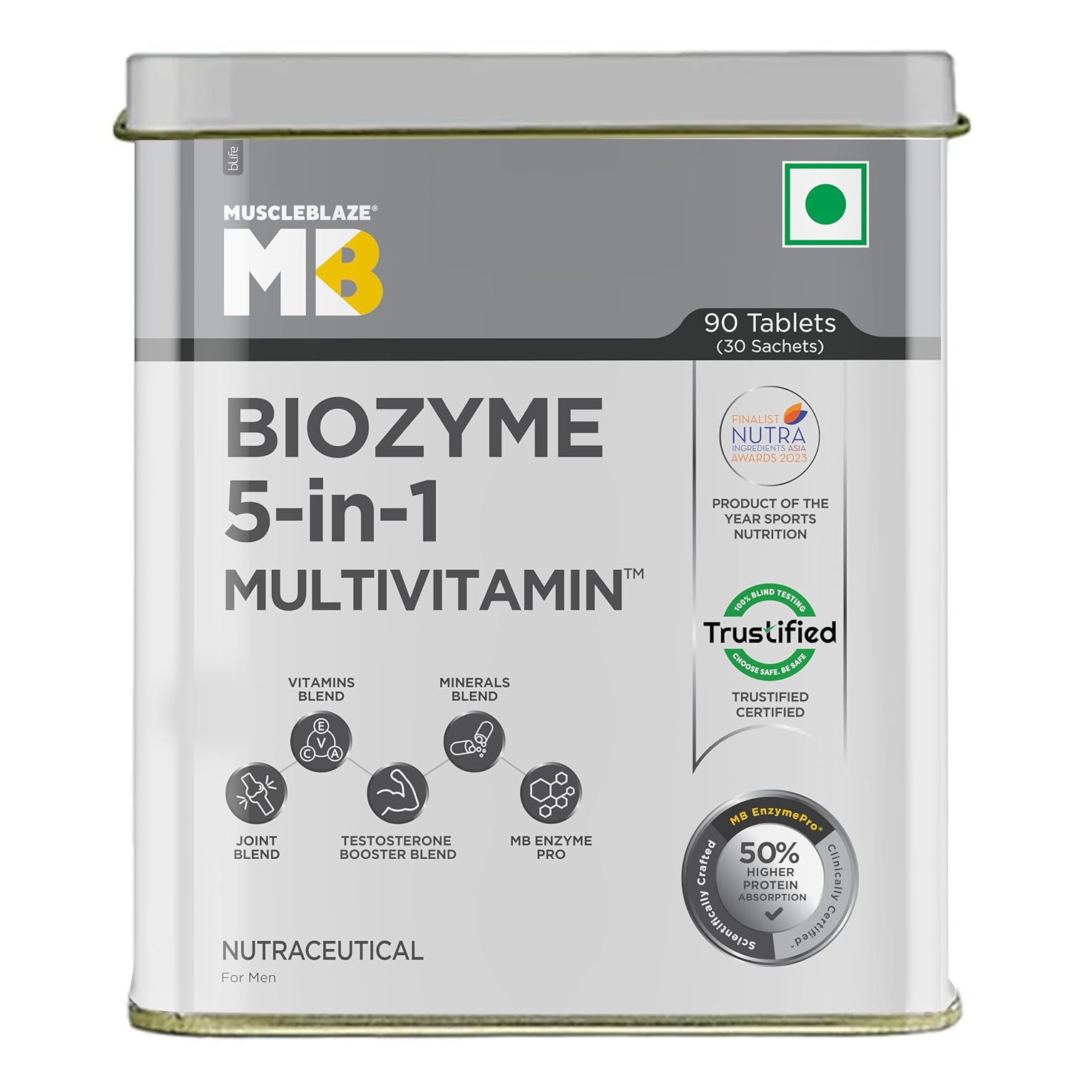 MUSCLEBLAZE BIOZYME 5 IN 1 MULTIVITAMIN UNFLAVOURED 90 TABLETS