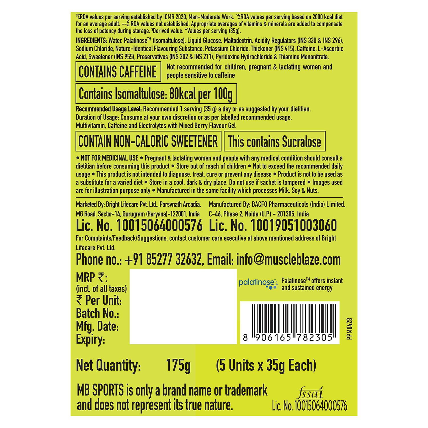 MUSCLEBLAZE SPORTS ENERGY GEL MIXED BERRY 35GM PACK OF 5