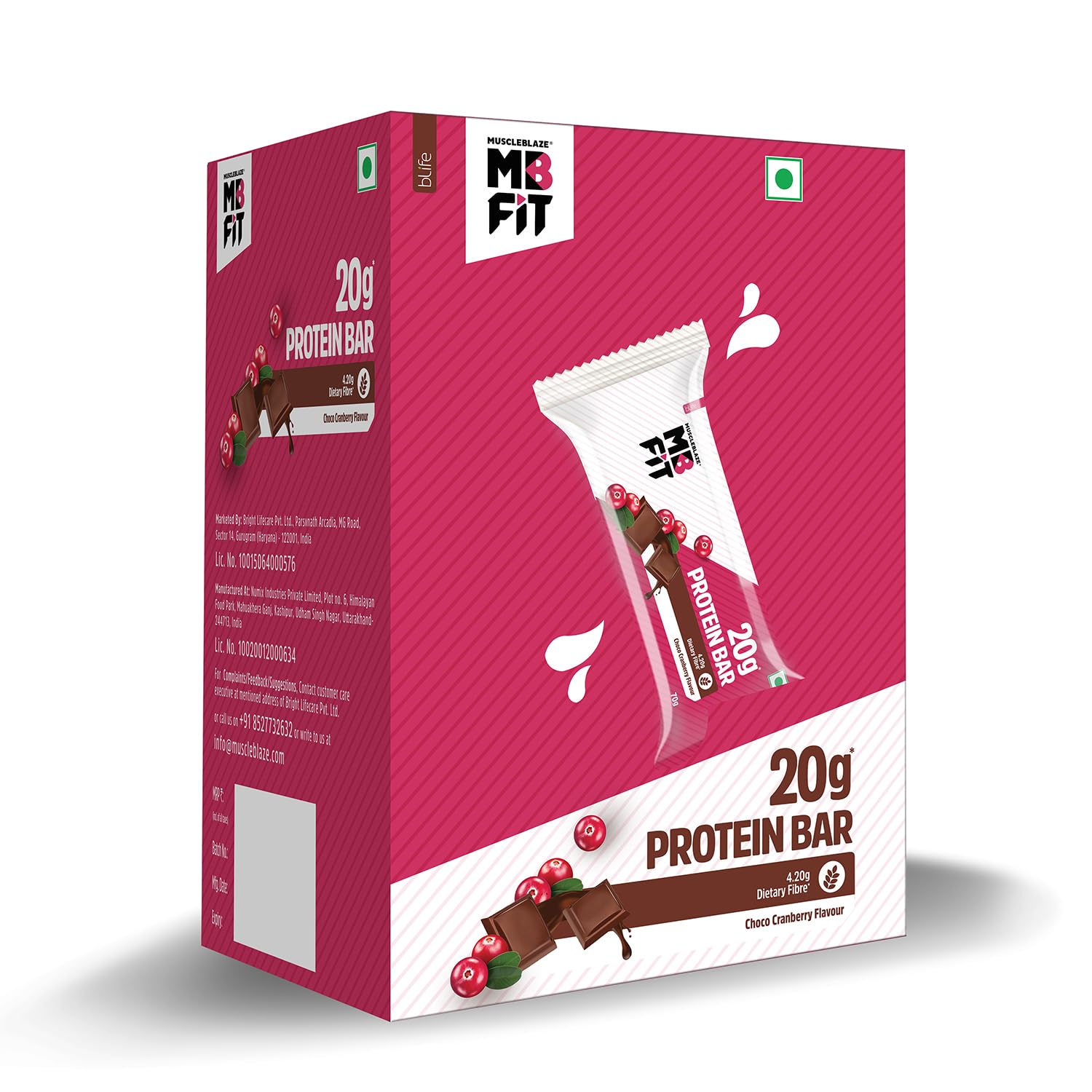 MUSCLEBLAZE PROTEIN BAR ( 20GM PROTEIN ) CHOCO CRANBERRY 6 BARS