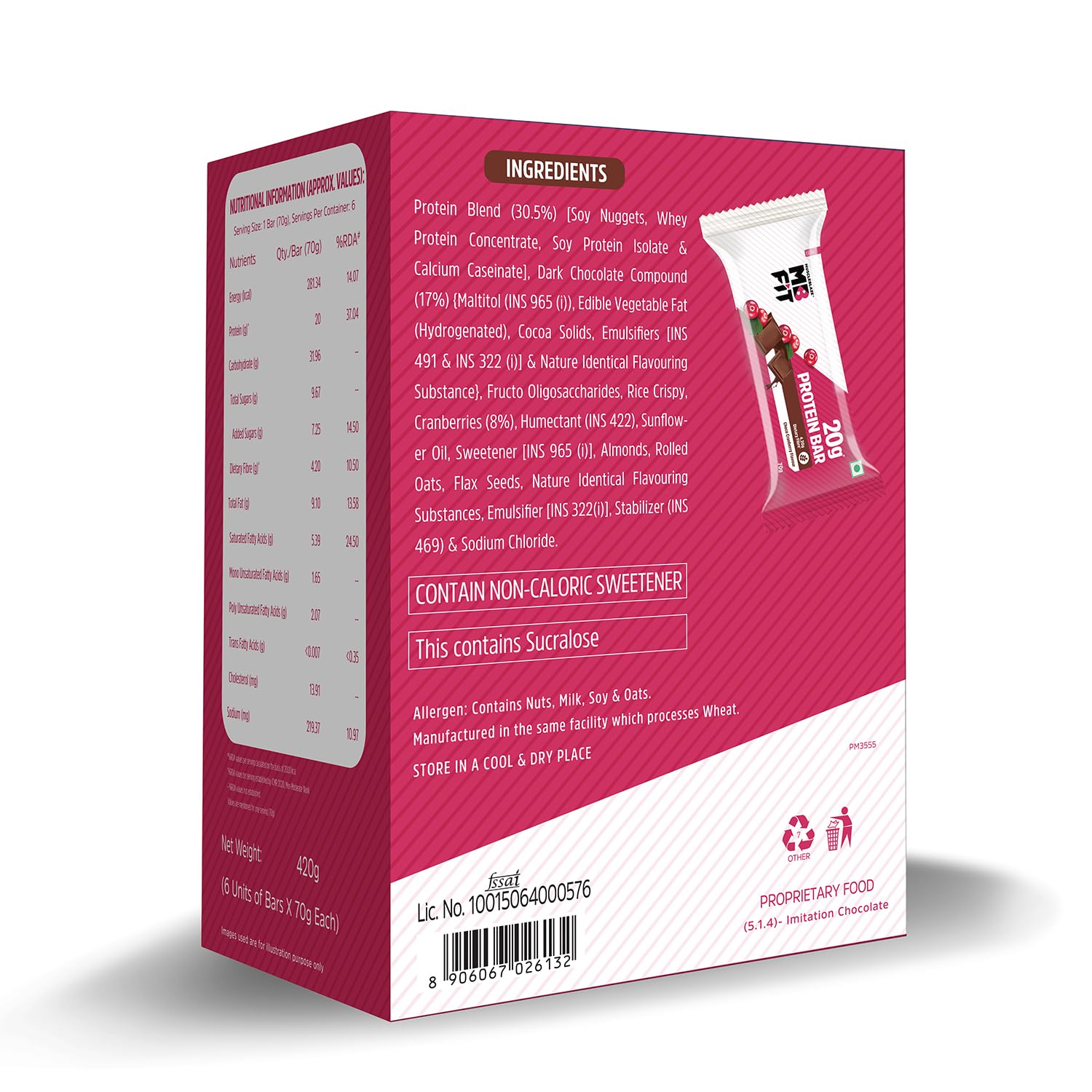 MUSCLEBLAZE PROTEIN BAR ( 20GM PROTEIN ) CHOCO CRANBERRY 6 BARS