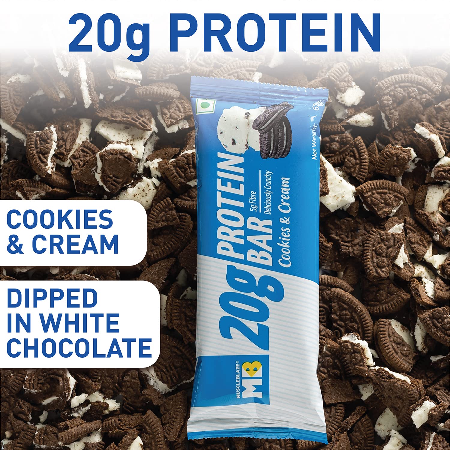 MUSCLEBLAZE PROTEIN BAR ( 20GM PROTEIN ) COOKIES AND CREAM 6 BARS