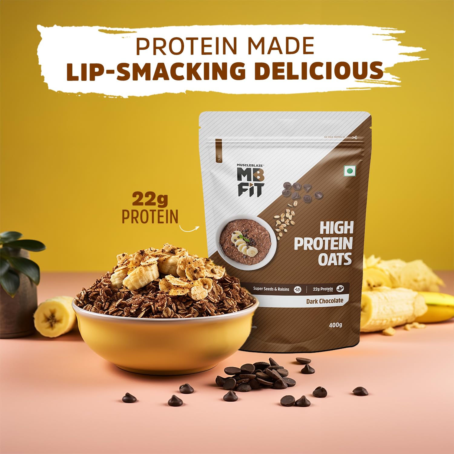 MUSCLEBLAZE HIGH PROTEIN OATS DARK CHOCOLATE 400GM