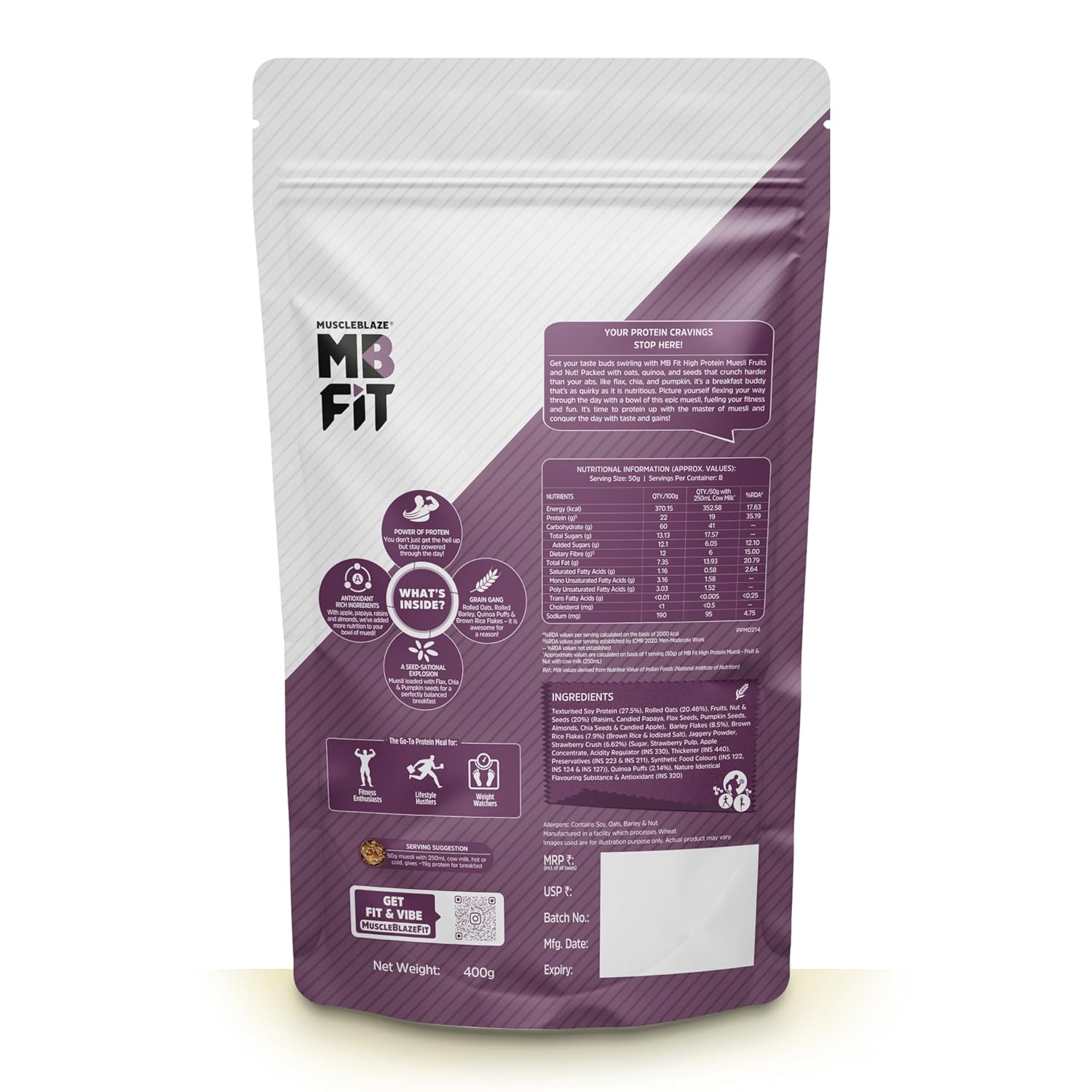 MUSCLEBLAZE HIGH PROTEIN MUESLI FRUITS & NUTS 400GM