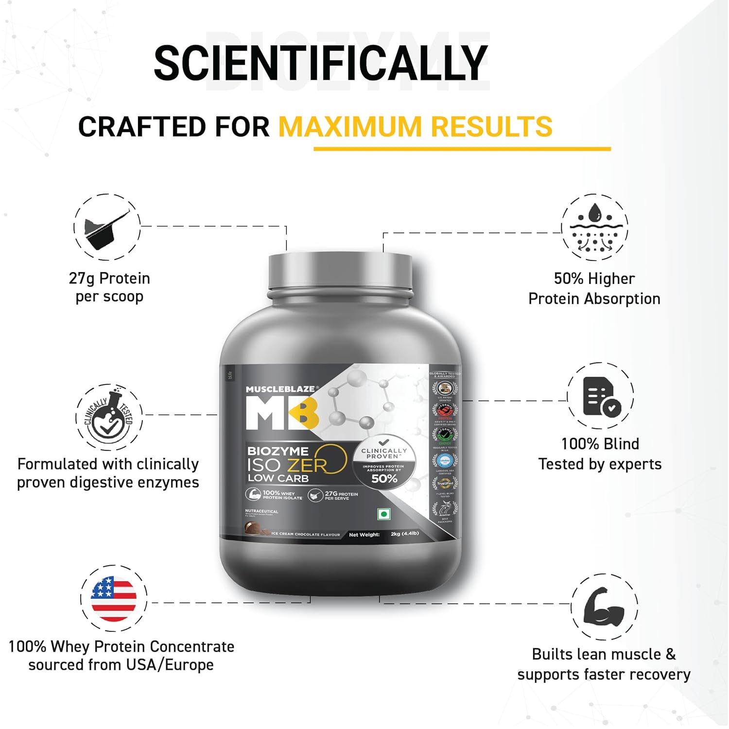 MUSCLEBLAZE BIOZYME ISO-ZERO LOW CARB ICE CREAM CHOCOLATE 4.4LB