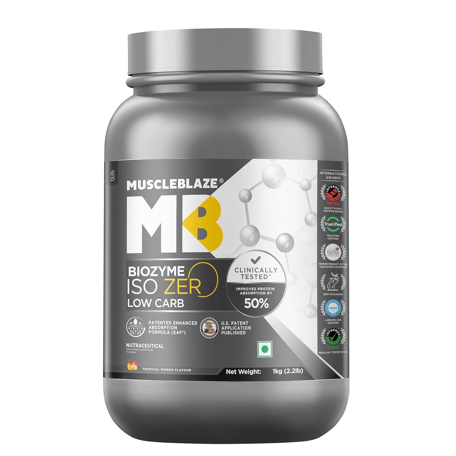 MUSCLEBLAZE BIOZYME ISO-ZERO LOW CARB TROPICAL MANGO 2.2LB