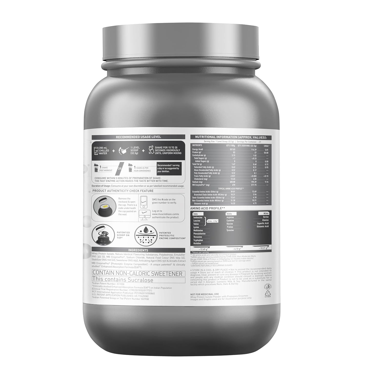 MUSCLEBLAZE BIOZYME ISO-ZERO LOW CARB TROPICAL MANGO 2.2LB
