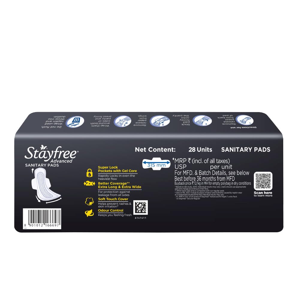STAYFREE ADVANCED ALL NIGHT SANITARY PADS 28 PADS