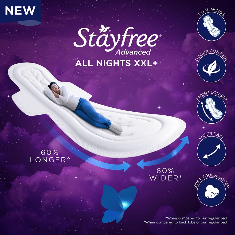 STAYFREE ADVANCED ALL NIGHT XXL+ 8 SOFT COTTON PADS