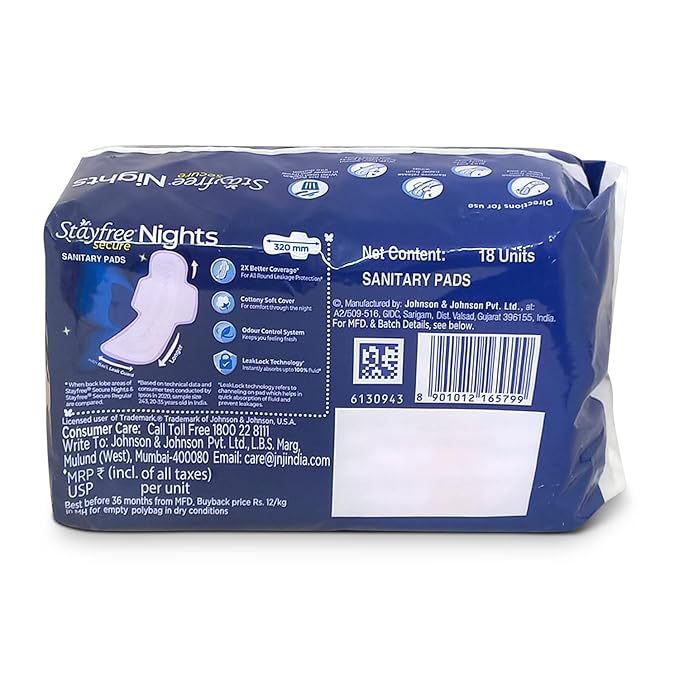 STAYFREE SECURE NIGHT SOFT SANITARY PADS XXL 18 PADS