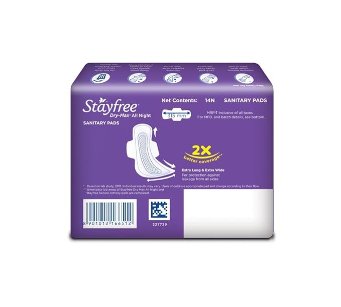 STAYFREE DRY MAX ALL NIGHT SANITARY PADS 14 PCS