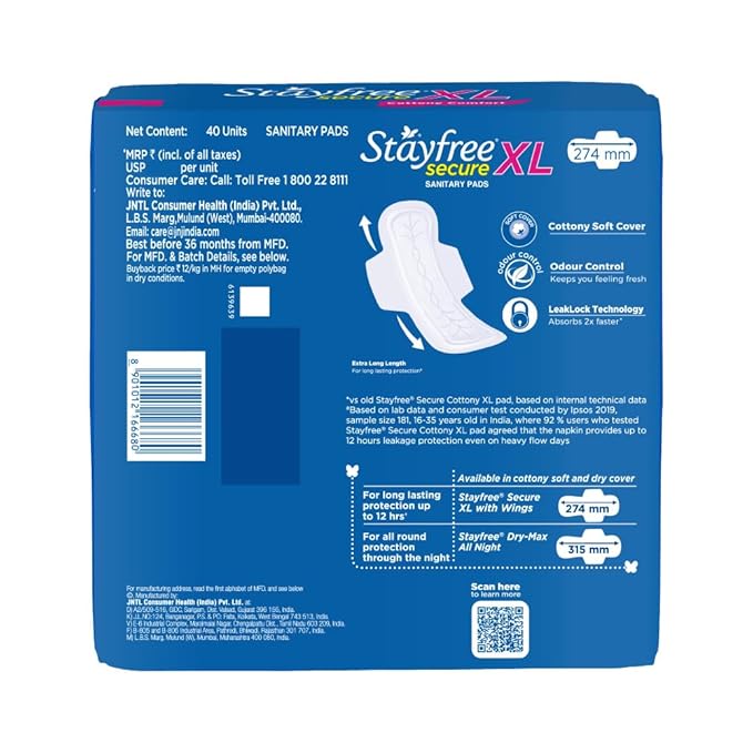 STAYFREE SECURE COTTONY XL SANITARY PADS 40 PCS